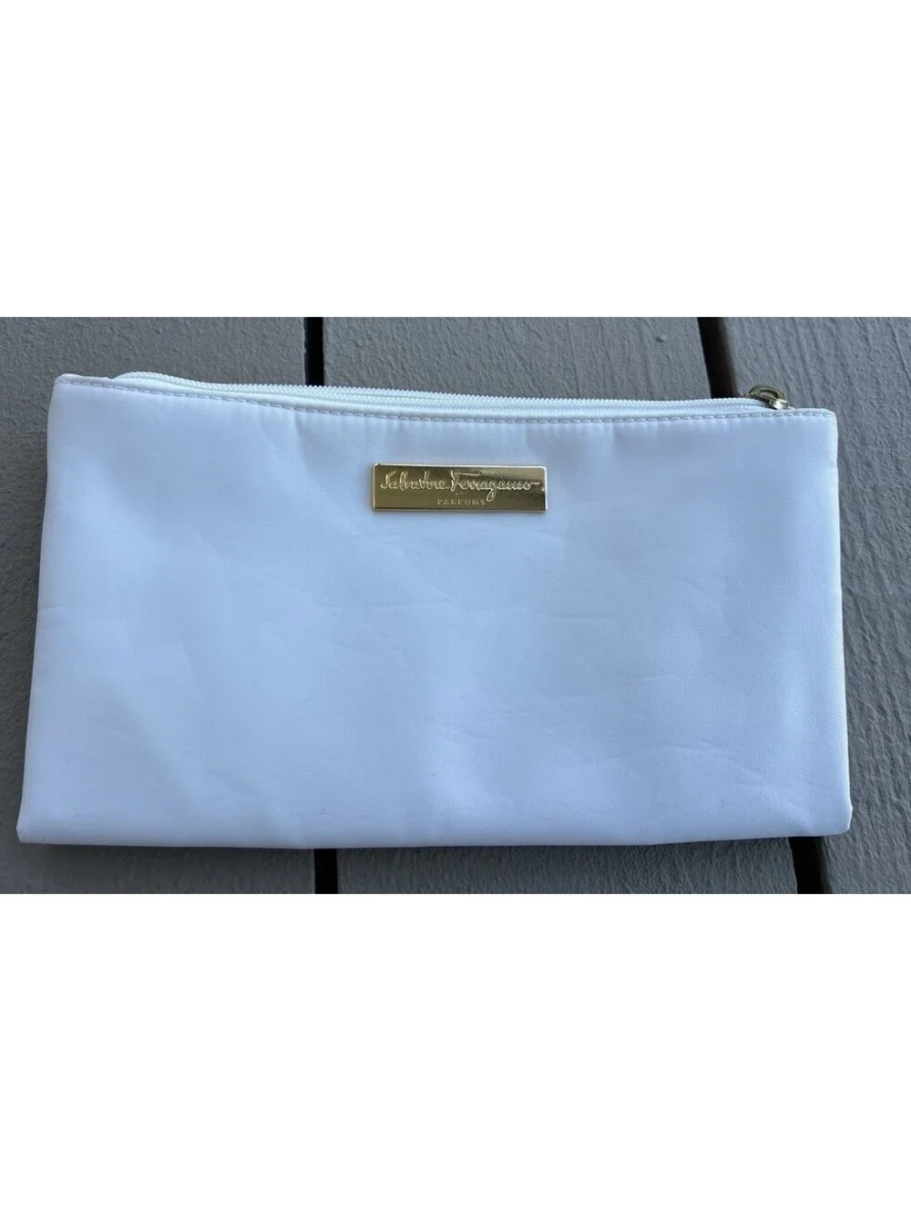 Salvatore Ferragamo Parfums white Two Side Zipper case pouch